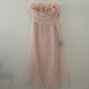 NWT LULUS S Flirtatious Blush Tulle Strapless Midi dress Wedding Bridesmaid Pink